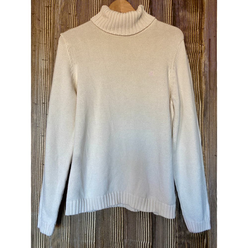 LRL Ralph Lauren Turtleneck Sweater XL Cream Cotton Knit Logo Preppy Old Money